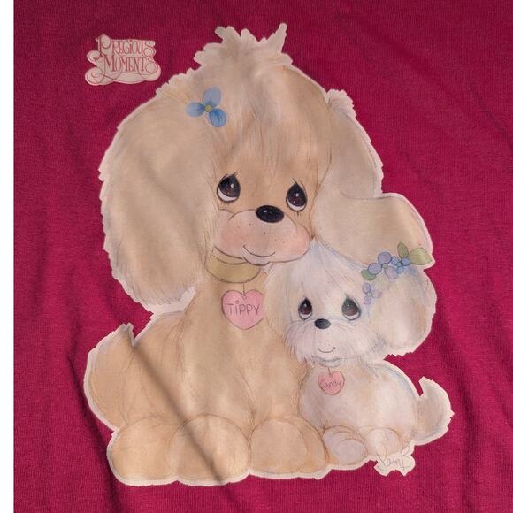 Vtg 1990s Kevin G Fuchsia Pink Precious Moments Puppy Screen Print T Shirt OS XL - Picture 3 of 4